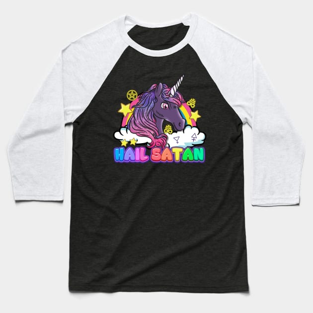 Hail Satan Unicorn I Satan Rainbow Pentagram design Baseball T-Shirt by biNutz